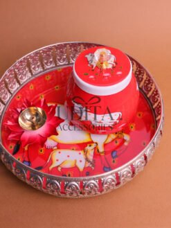 German silver tray Diya hamper- 8 inch