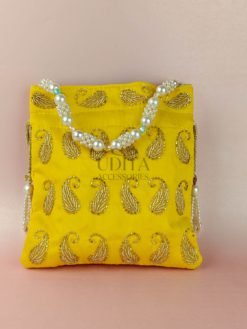 Embroidery Yellow Potli with Big Peral