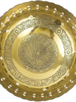 Traditional handcrafted brass urli fruit bowl with engraved floral design for home decor