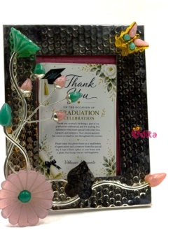 Buy premium German Silver Photo Frame and Decorative Bowl Combo with velvet gift box. Custom greeting card available