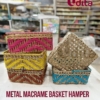 Assorted colorful metal macrame basket hampers for return gifts and customized gifting occasions.