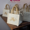 Custom glitter jute bag with personalized monogram for wedding return gifts