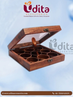 Premium Wooden Masala Box with 9 Container