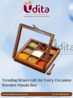 Premium Wooden Masala Box with 9 Container ( 8 Inch )