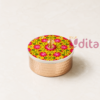 Premium brass bowl with colorful decorative floral lid and crystal knob
