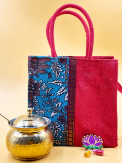 Varalakshmi Return Gift Combo with Brass Pot & Kalamkari Jute Bag