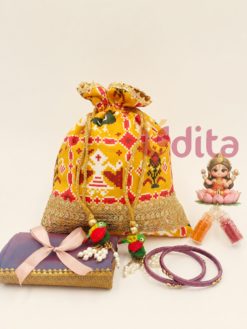 Premium Yellow Patola Potli Return Gift Combo