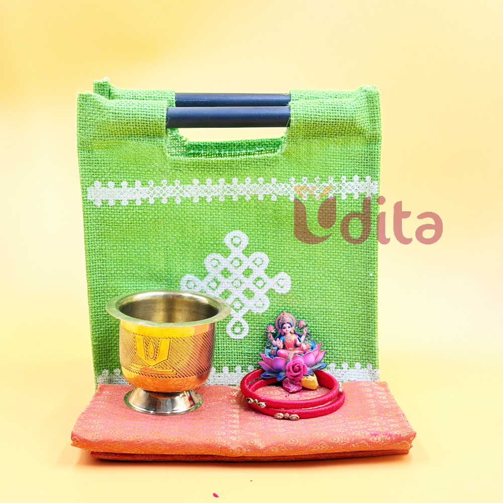 Traditional return gift combo featuring a Shanku Chakra Namam brass bowl