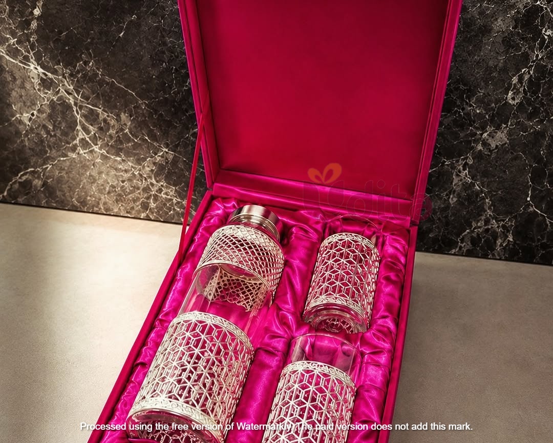 🎁 Looking for a return gift that feels premium_ useful_ and timeless___✨ German Silver Glass Bottle Set with 2 Glasses ✨__A perfect blend of eleganc_1 German-Silver-Glass-Bottle near me