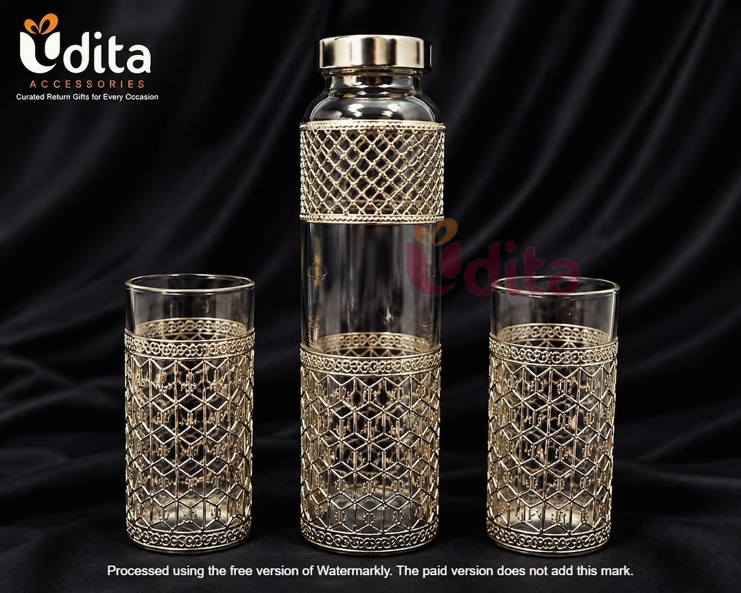 🎁 Looking for a return gift that feels premium_ useful_ and timeless___✨ German Silver Glass Bottle Set with 2 Glasses ✨__A perfect blend of elegance( Looking-for-a-return-gift-that-feels-premium_-useful_-and-timeless___✨-German-Silver-Glass-Bottle-Set-with-2-