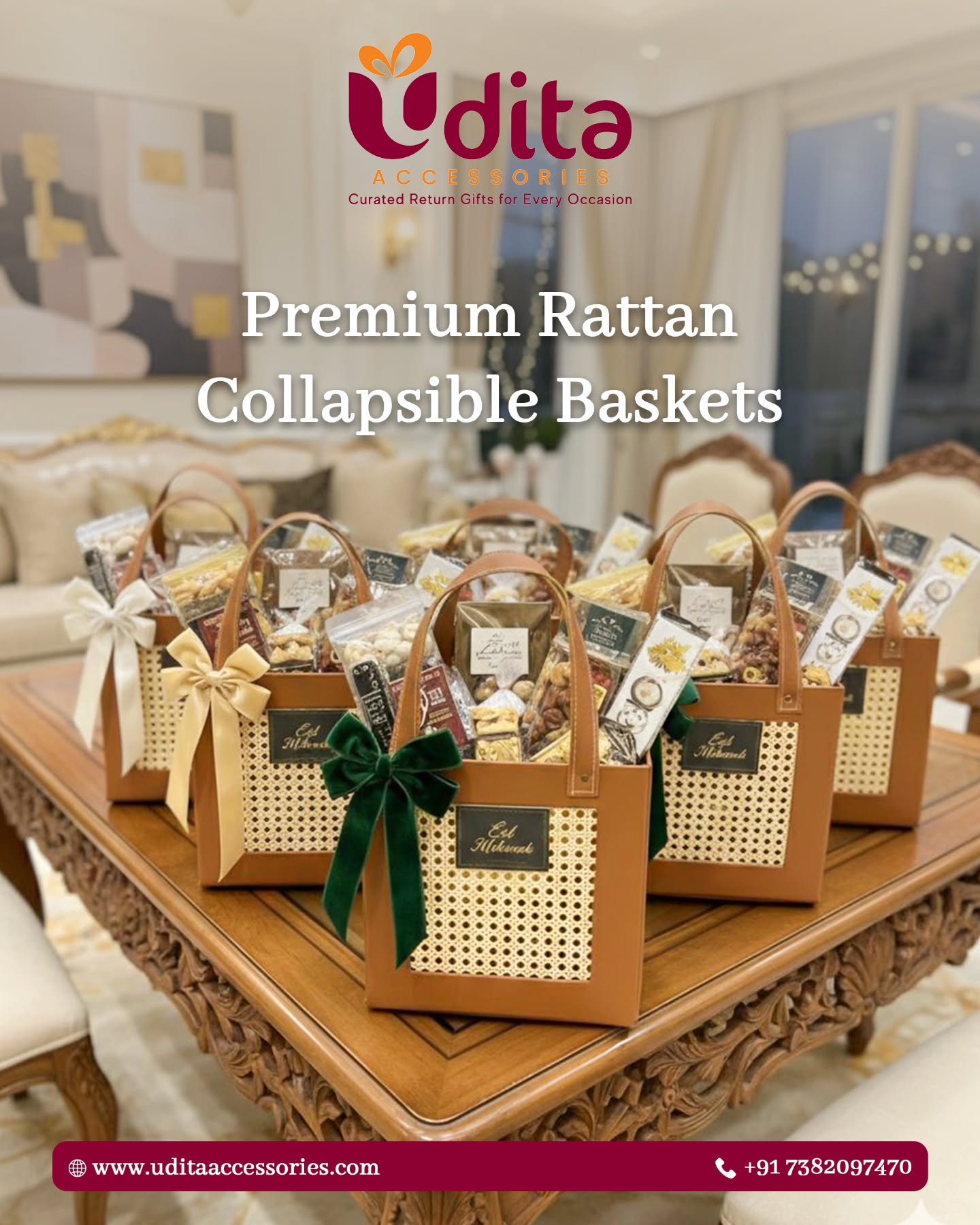 Premium Rattan Collapsible Basket – Luxury Gift Hamper Basket