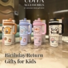 Kids cartoon insulated stainless steel tumbler with handle featuring cute animal prints and leak-resistant lid for birthday return gifts.