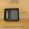 Premium corporate gift set with notebook, insulated flask, executive pen and luxury gift box customized with company logo