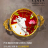 Pure Brass Pichwai Printed Tray with decorative brass handles featuring traditional cow artwork, available in 6, 7, 8, and 10-inch sizes for return gifts and festive decor.