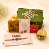 Traditional Rakhi Hamper for Brother with Designer Rakhi, Brass Kumkum Box, Dry Fruits and Decorative Gift Box