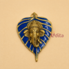 Decorative blue leaf Ganesha metal wall hanging with antique gold finish for home entrance, pooja room, office decoration, housewarming gifts, wedding return gifts, and festive décor.
