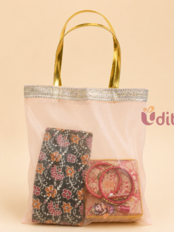 Peach Organza Bag with Floral Bangle Box Hamper for Wedding Return Gifts, Varalakshmi Vratham Return Gifts, Traditional Thambulam Gifts and Ladies Festive Gift Hamper