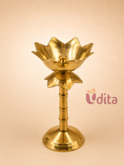 Premium Brass Lotus Stand Diya for daily pooja, festive celebrations, temple rituals, and traditional return gifts.