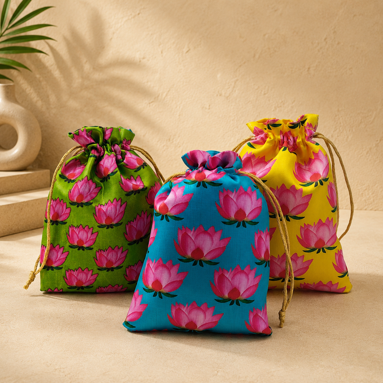 Lotus Print Potli Bag | Assorted Colourss