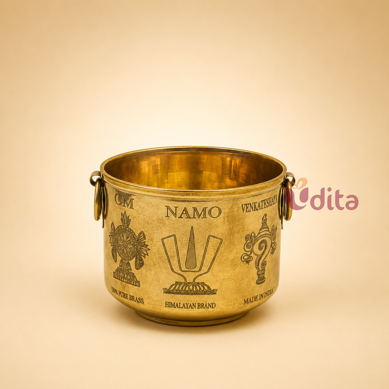 Premium brass Gangalam with engraved traditional design and side handles for pooja, temple rituals, abhishekam, and return gifts.