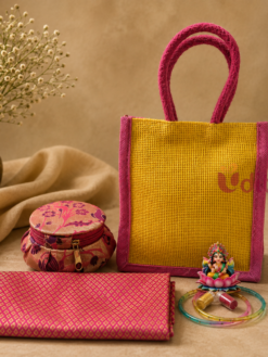 Matki Paithani with Jute Bag Combo for Varalakshmi Vratham Return Gifts, Wedding Return Gifts, Thambulam Gifts and Traditional Ladies Gift Hampers
