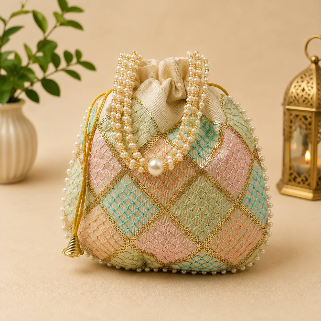 Designer Pearl Handle Potli Bag