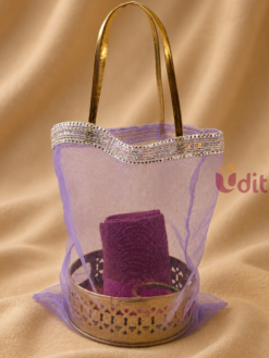 Organza Bag with Metal Pichwai Tray Hamper for Varalakshmi Vratham Return Gifts, Wedding Return Gifts, Thambulam Gifts and Traditional Ladies Gift Hampers