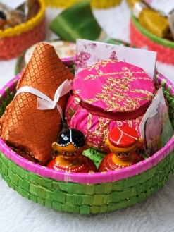 Eco-friendly wedding hamper with palm leaf basket