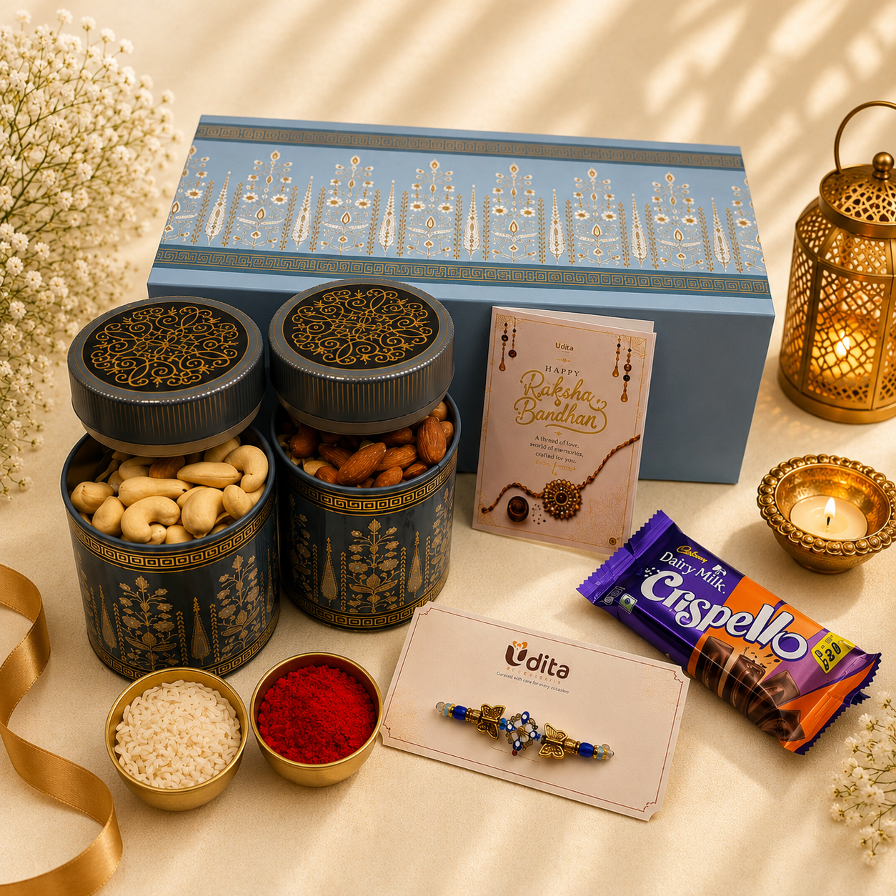 Designer BRO Rakhi, Heart-Shaped Hazelnut Chocolates and Premium Gift Box