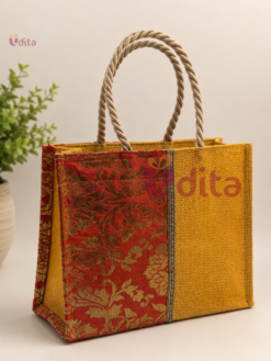 Banarasi Silk Jute Bag with Rope Handles