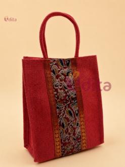 Kalamkari jute bag with braided rope handles