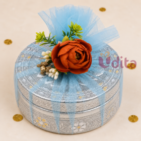 Premium Meenakari box return gift hamper with elegant decorative floral gift packing.