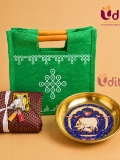 Kolam jute bag and Pichwai plate housewarming return gift combo