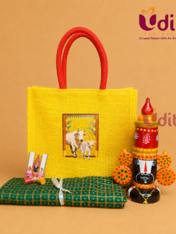 Kondapalli Balaji with jute bag traditional return gift hamper