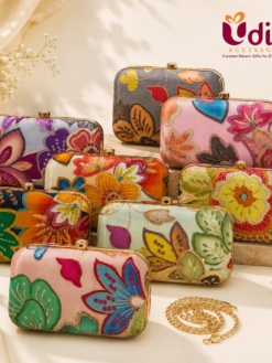 Designer Floral Chain Sling Clutch Purse for Women with Gold Chain, Premium Floral Party Clutch, Wedding Handbag, Ladies Evening Sling Bag