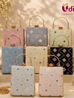 Designer Embroidered Metal Handle Clutch Purse for Women