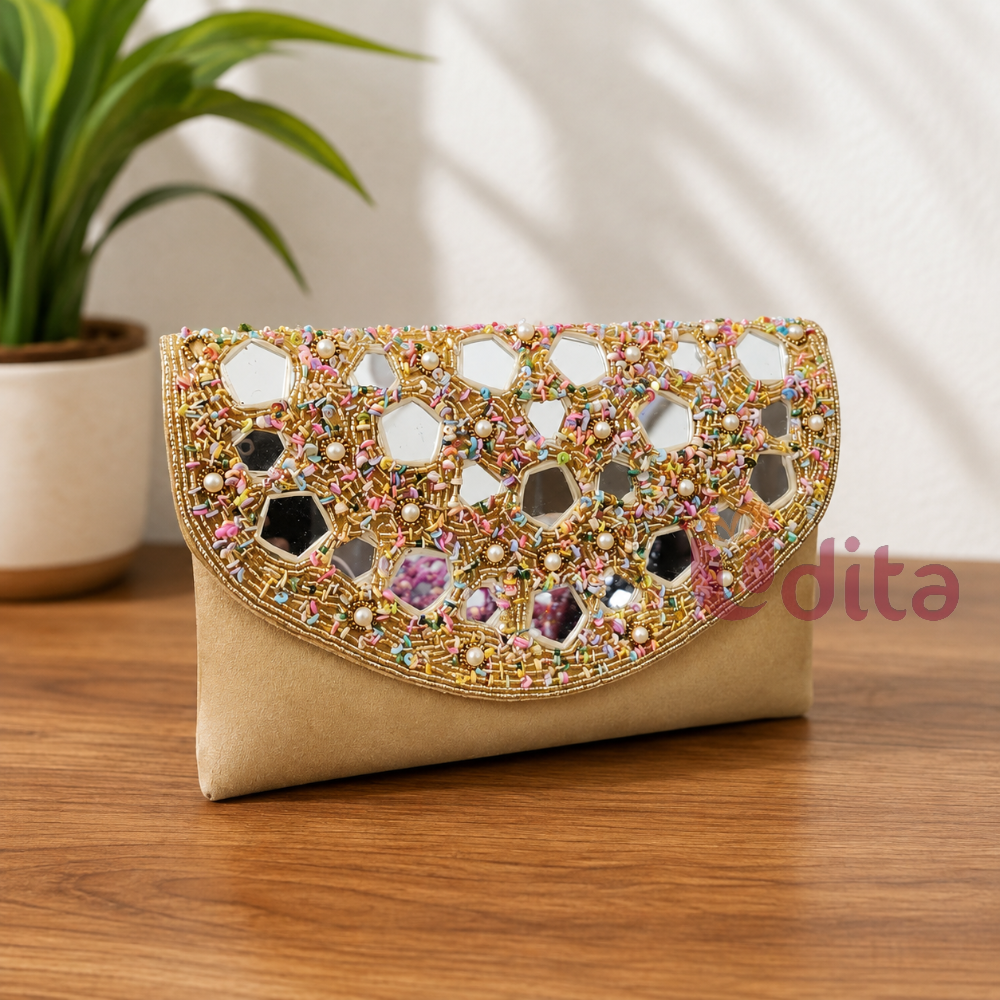 Multicolor Beaded Mirror Work Clutch Bag | Assorted Colors