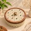 premium wooden roti box with floral design and decorative lid