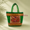 Green Paithani bag 12 x 10 inch with golden zari border for return gifts