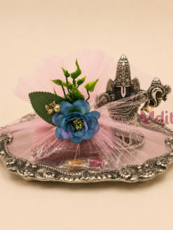 German silver housewarming hamper with Venkateswara idol and decorative tray