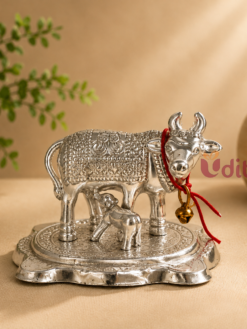 German Silver Kamadhenu Cow Idol